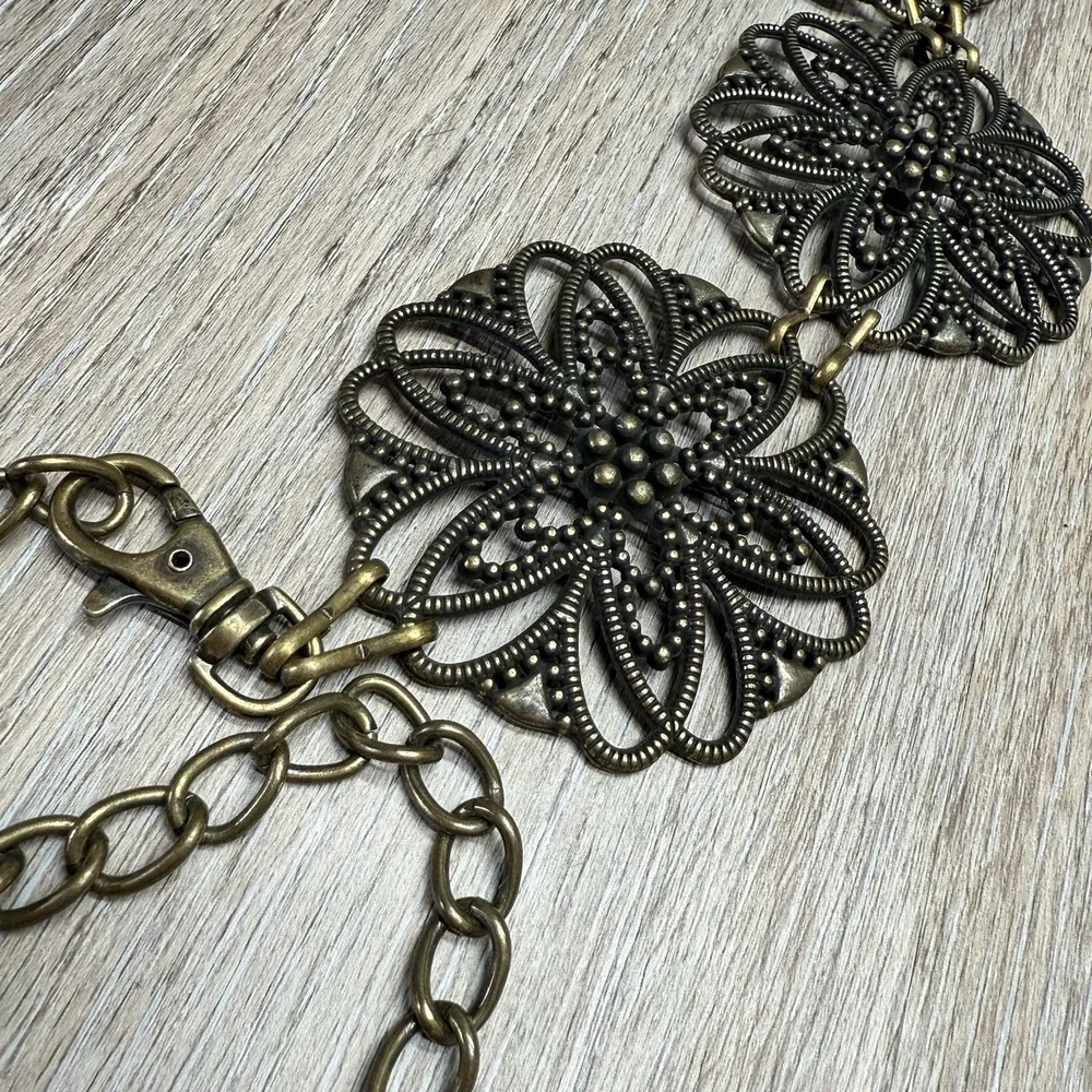 Vintage Medallion Chain Belt Waist Hip Metal Jewelry BOHO Chic 1980s